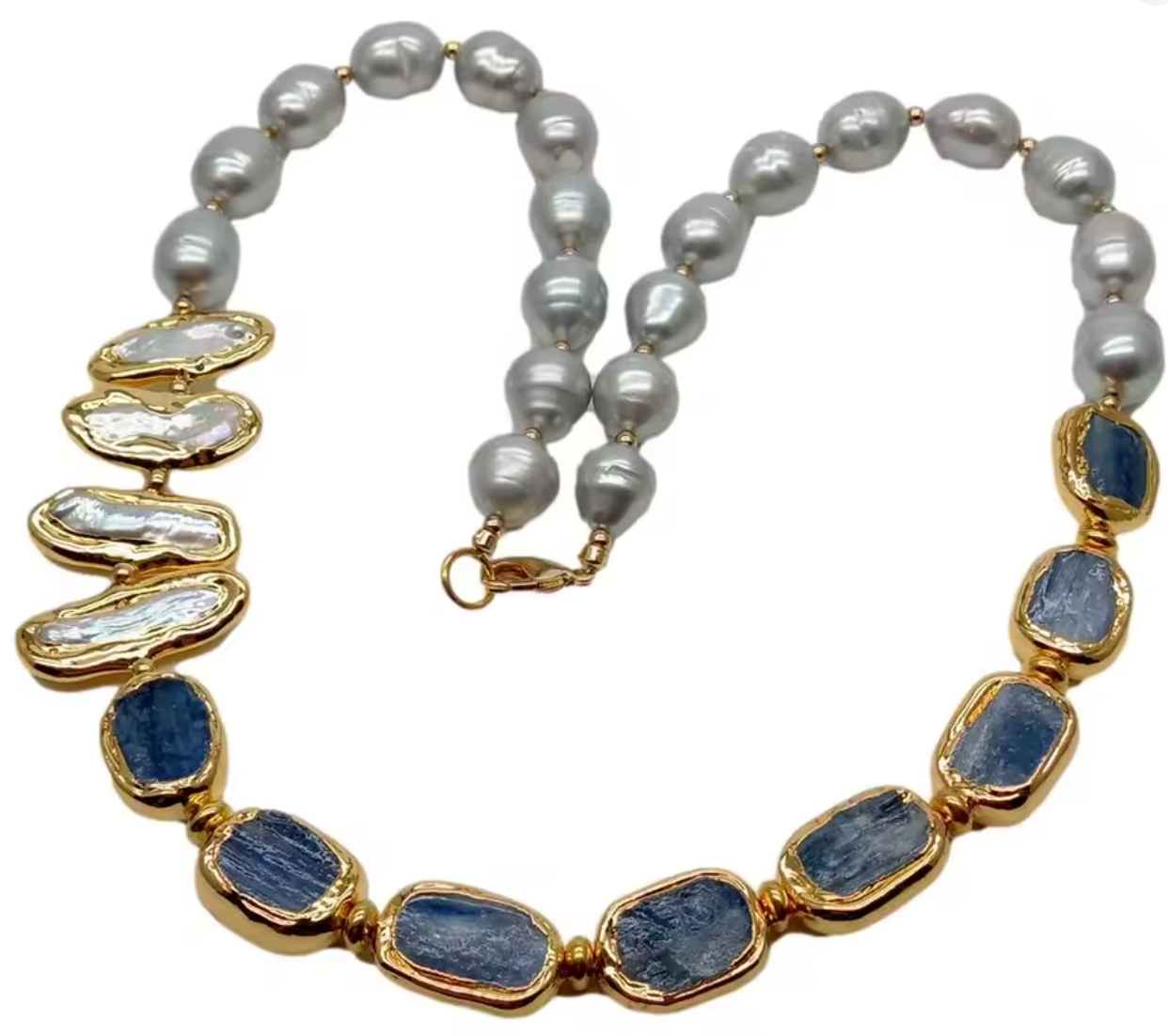 Pearl Necklace with Blue Kyanite