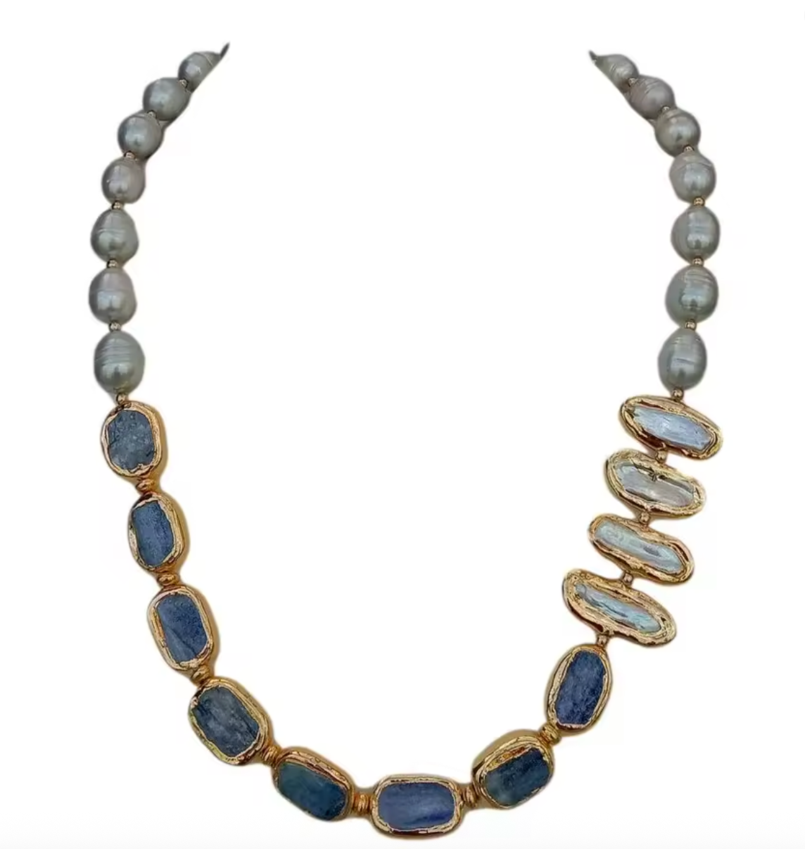 Pearl Necklace with Blue Kyanite