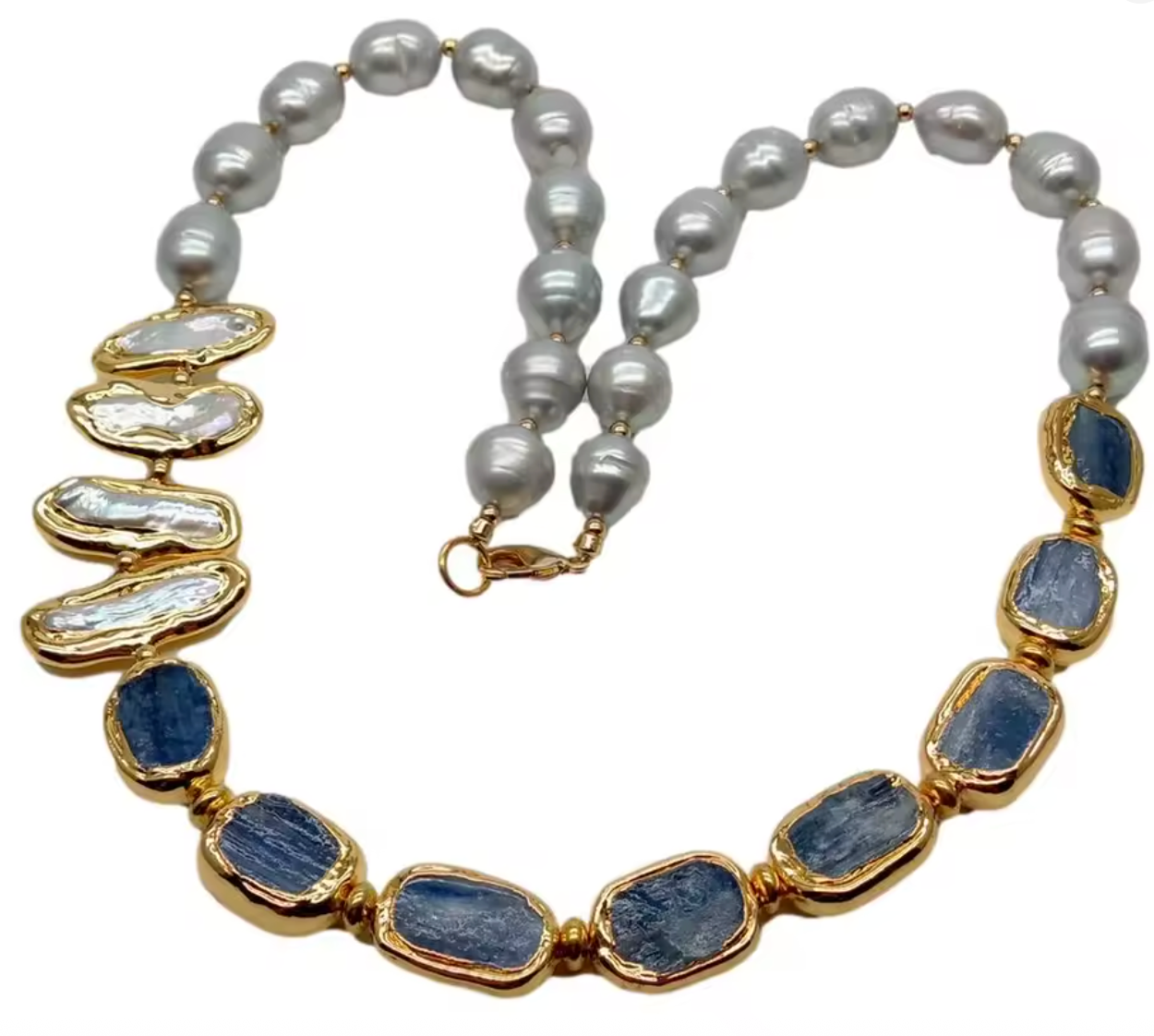 Pearl Necklace with Blue Kyanite