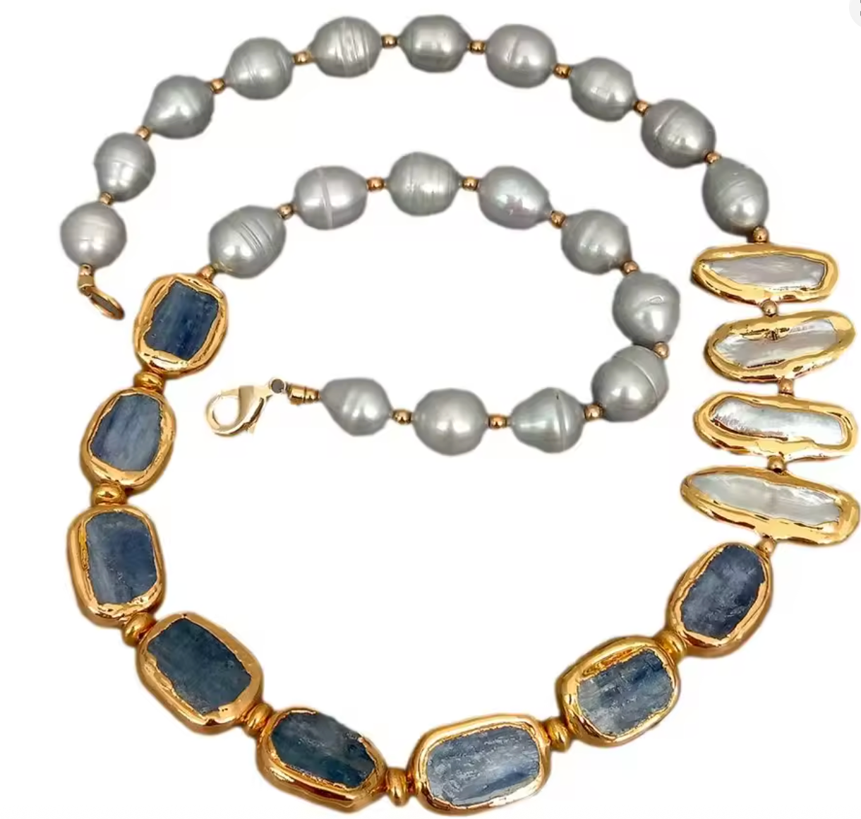 Pearl Necklace with Blue Kyanite