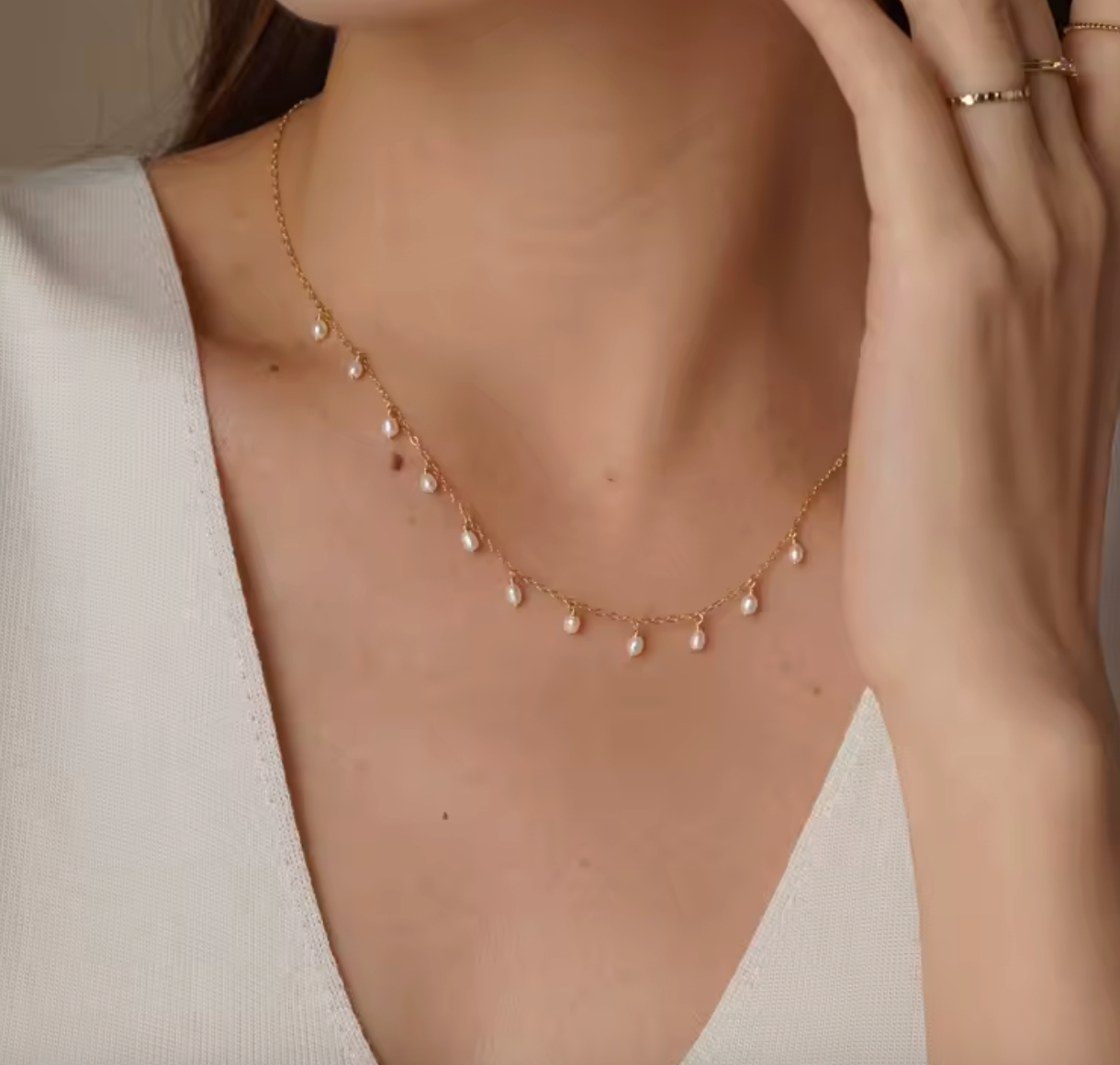 14K Gold Filled Natural Pearl Choker Necklace