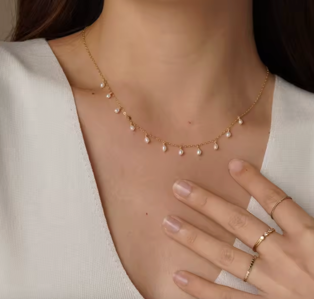 14K Gold Filled Natural Pearl Choker Necklace