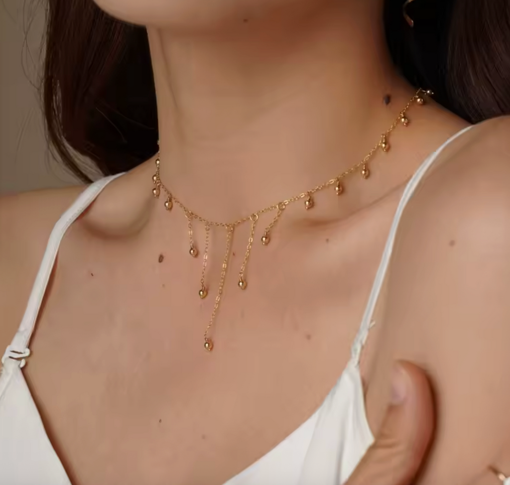 14K Gold Filled Beaded Choker Necklace