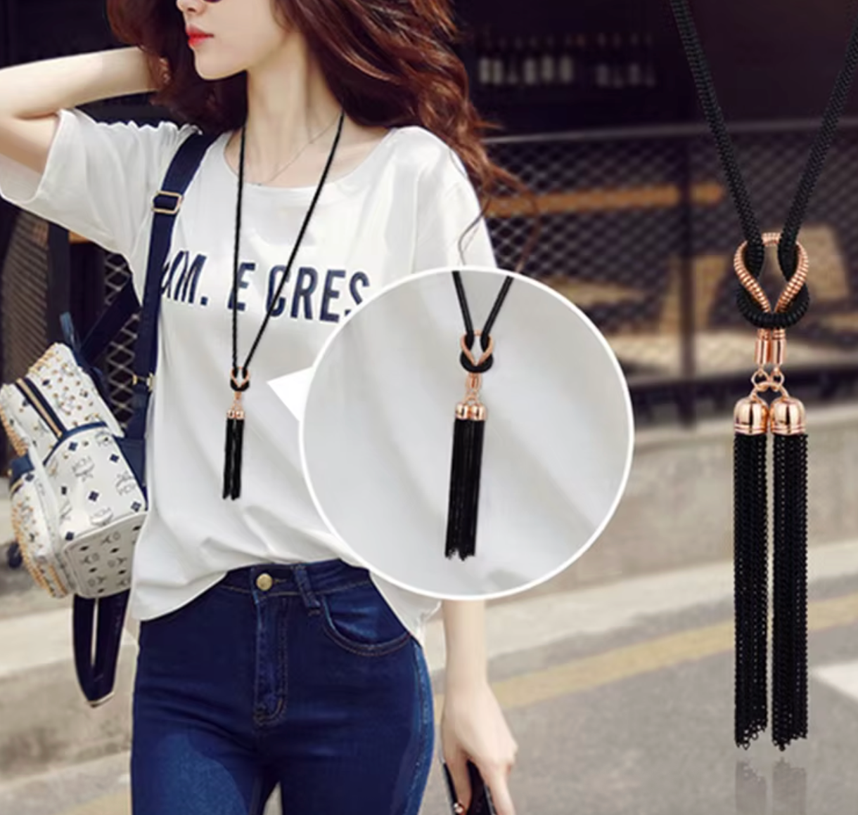 Elegant Geometric Tassel Pendant Necklace