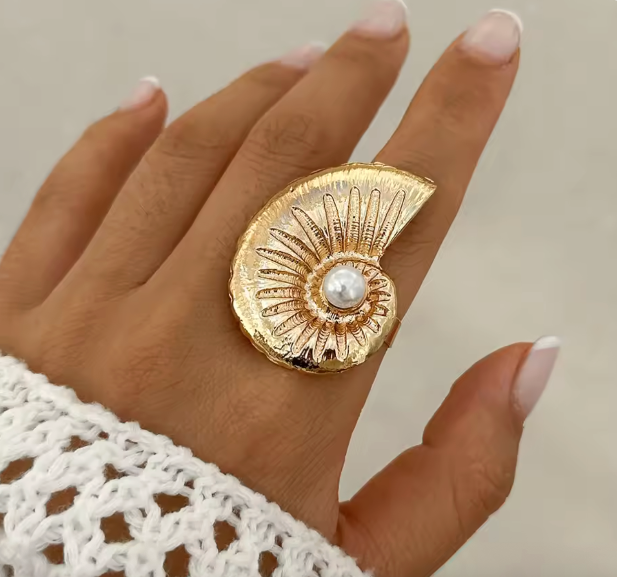 Vintage Starfish & Conch Adjustable Ring