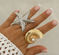 Vintage Starfish & Conch Adjustable Ring