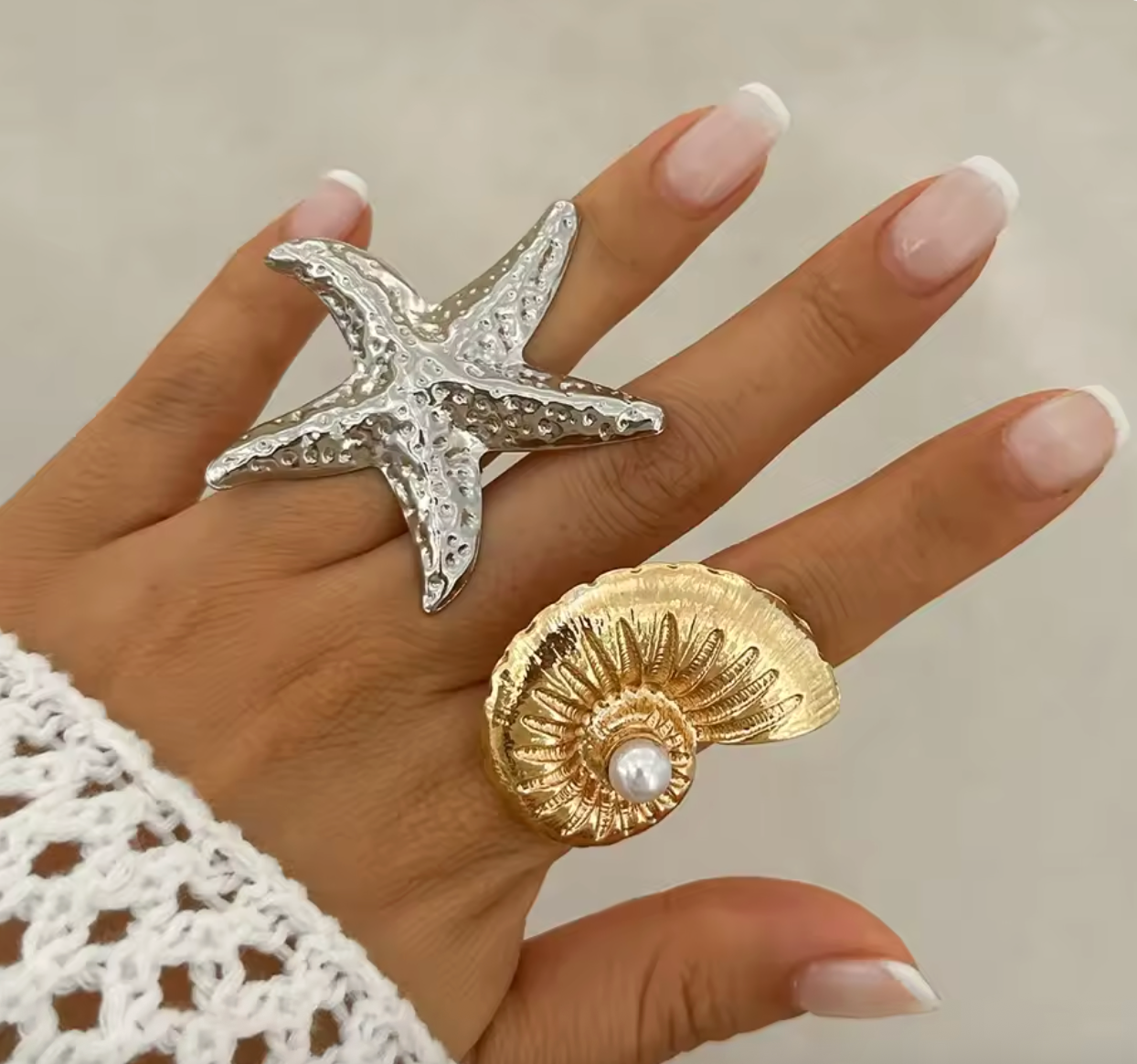Vintage Starfish & Conch Adjustable Ring