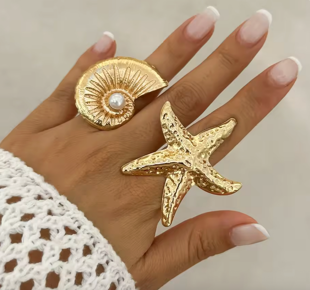Vintage Starfish & Conch Adjustable Ring