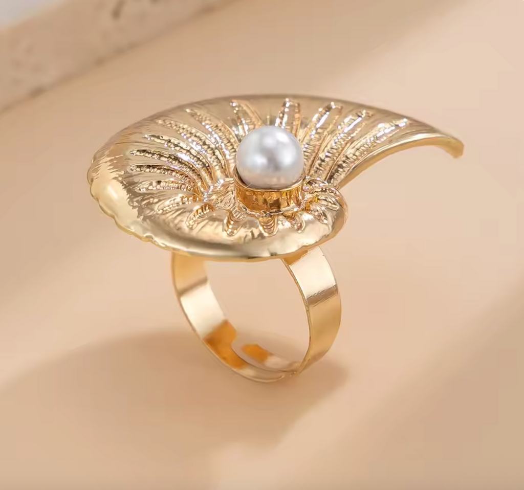 Vintage Starfish & Conch Adjustable Ring