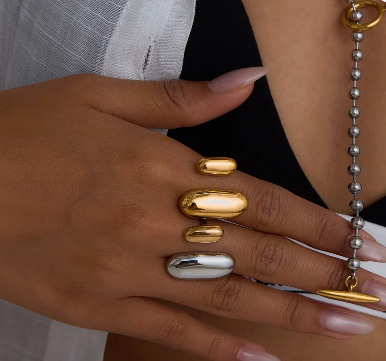 Geometric Oval Gold Open Ring