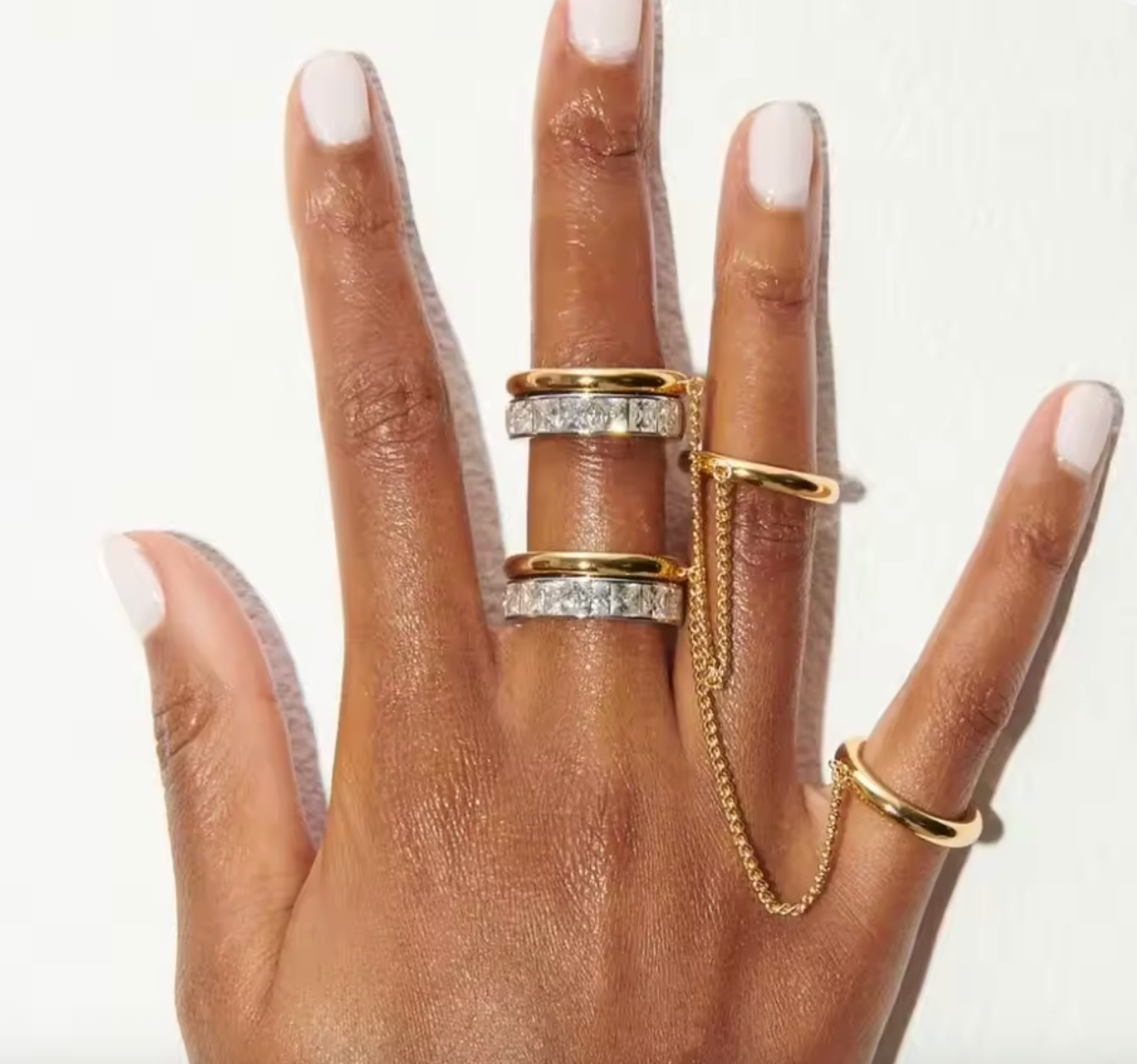 Gold Plated CZ Zircon Double Layer Chain Ring