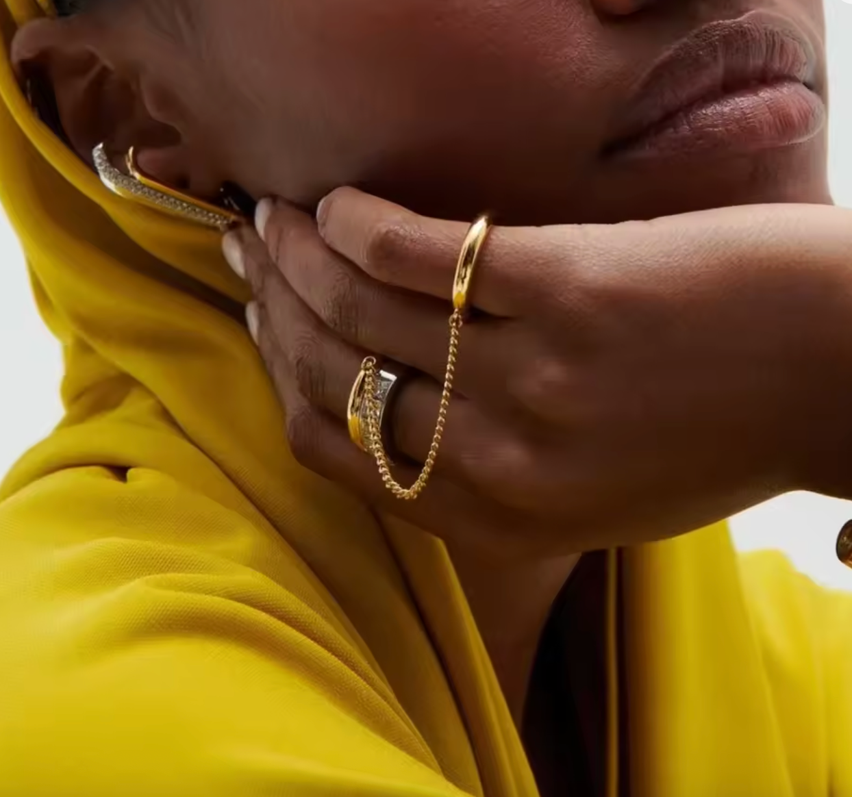 Gold Plated CZ Zircon Double Layer Chain Ring