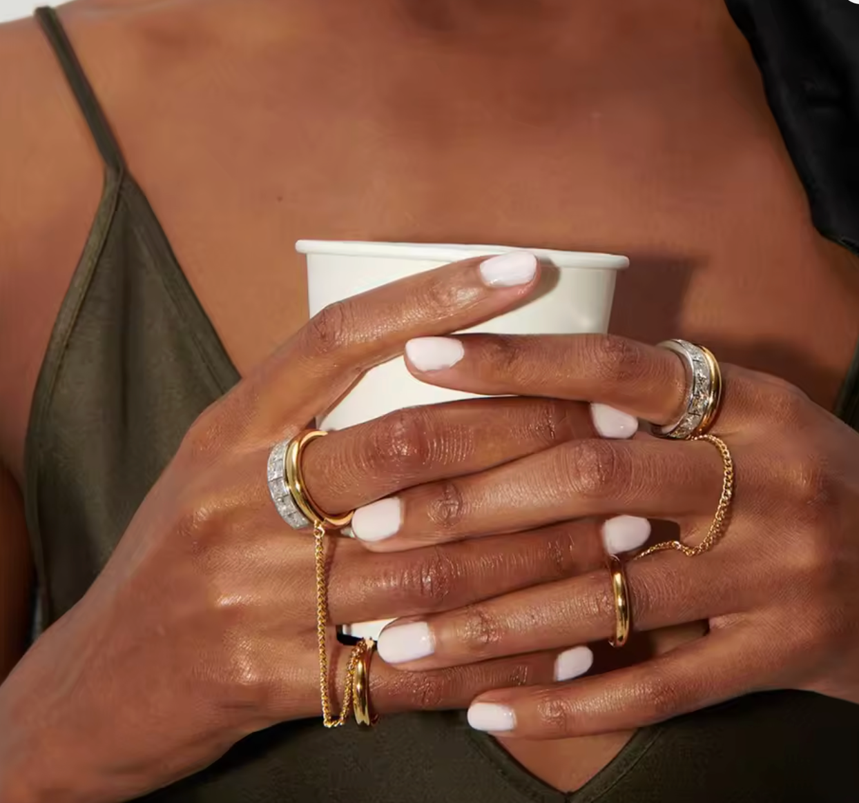 Gold Plated CZ Zircon Double Layer Chain Ring