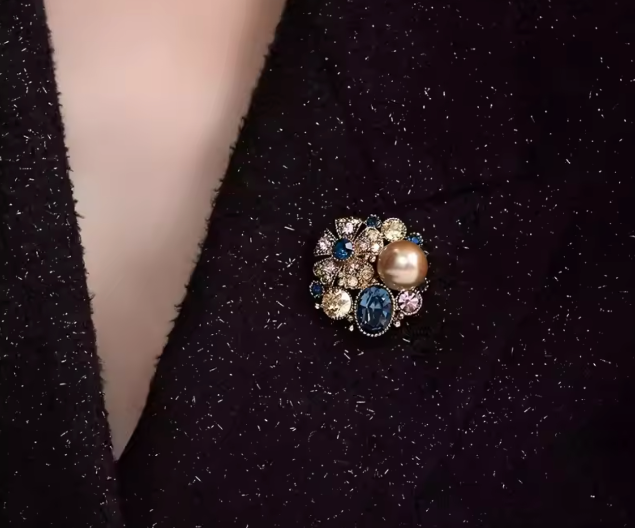 Blue Crystal Flower Brooch