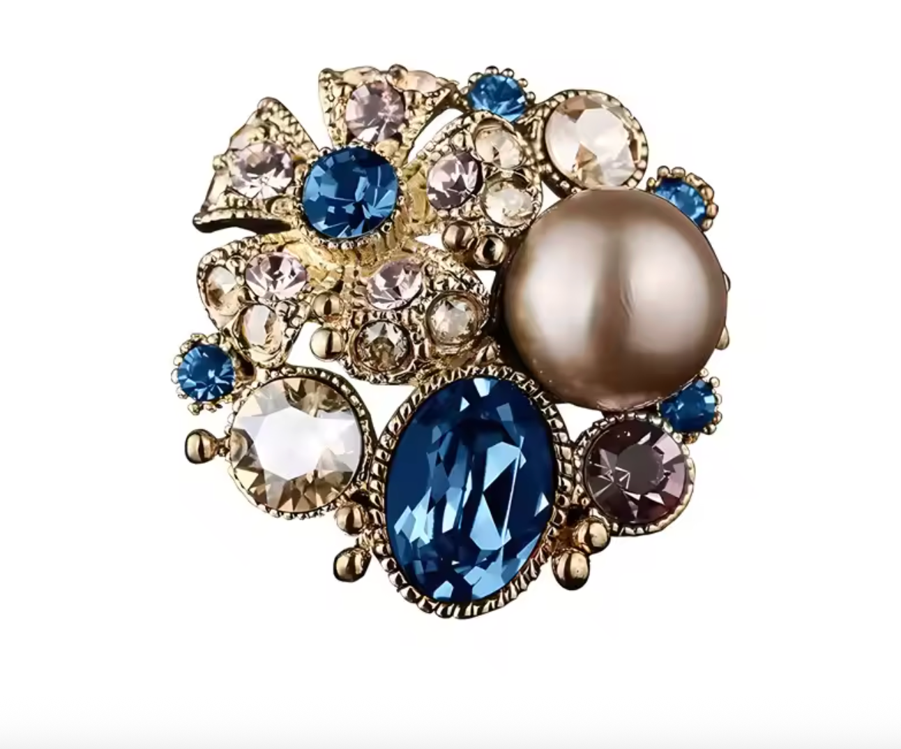 Blue Crystal Flower Brooch