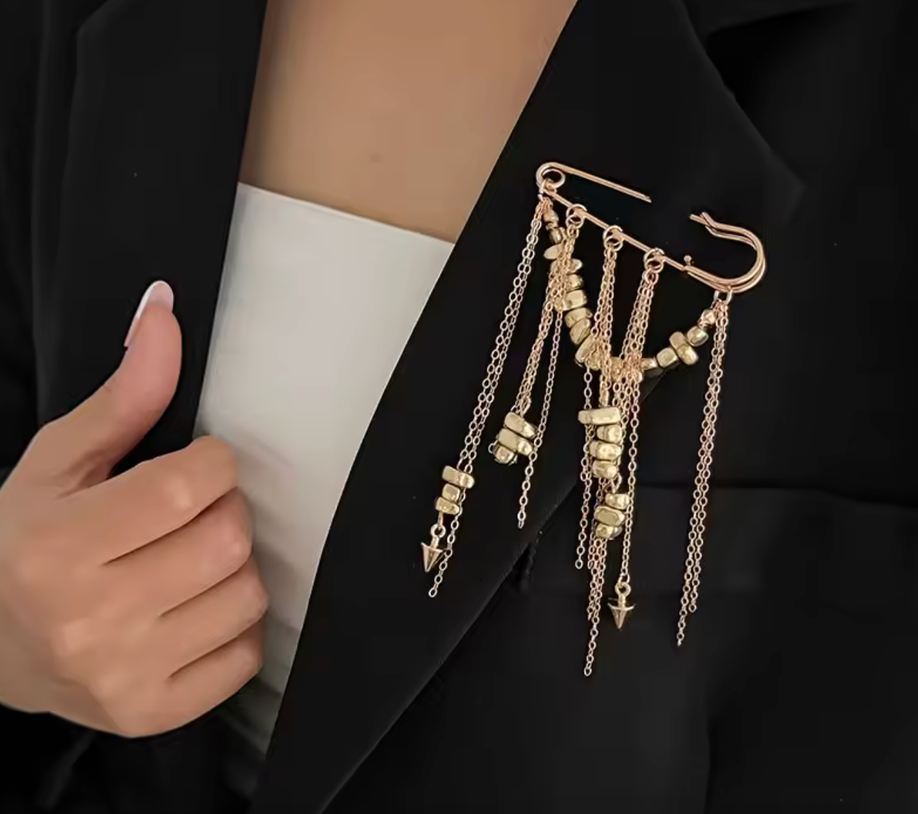 Irregular Tassel Chain Brooch